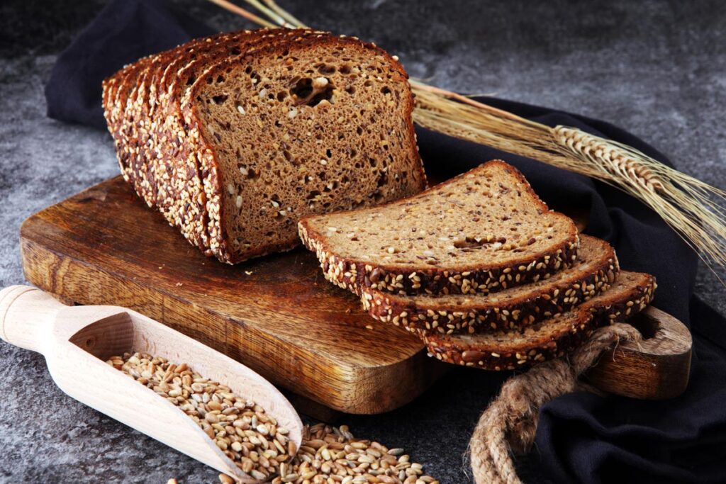 Sliced whole grain bread.